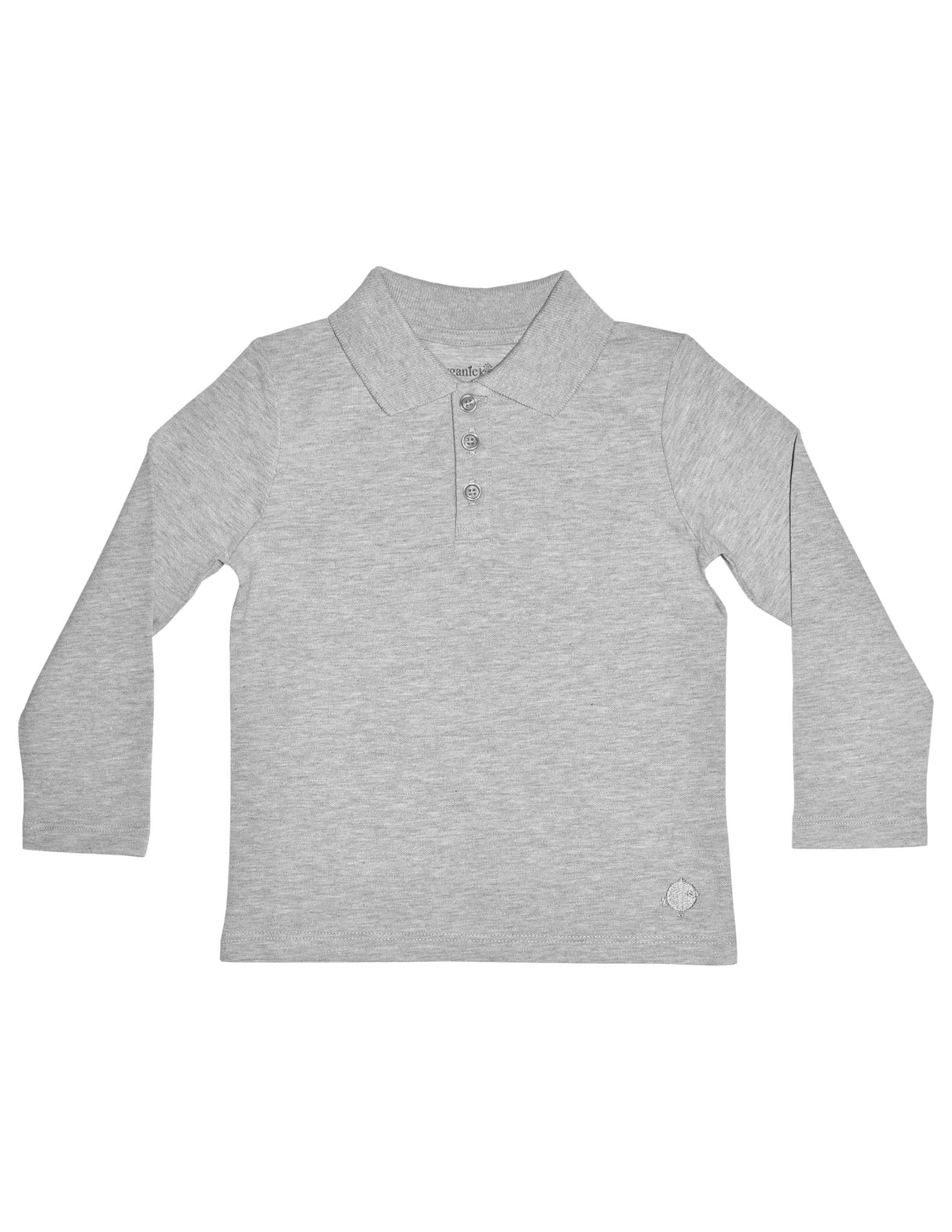 Polo Yaka Basic Gri Melanj Uzun Kollu Çocuk T-shirt resmi